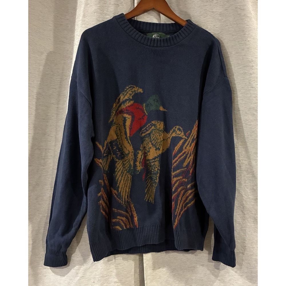 Vintage Bass Pro Shops Sweater Mens XXL Blue Duck Graphic Crewneck USA 90s